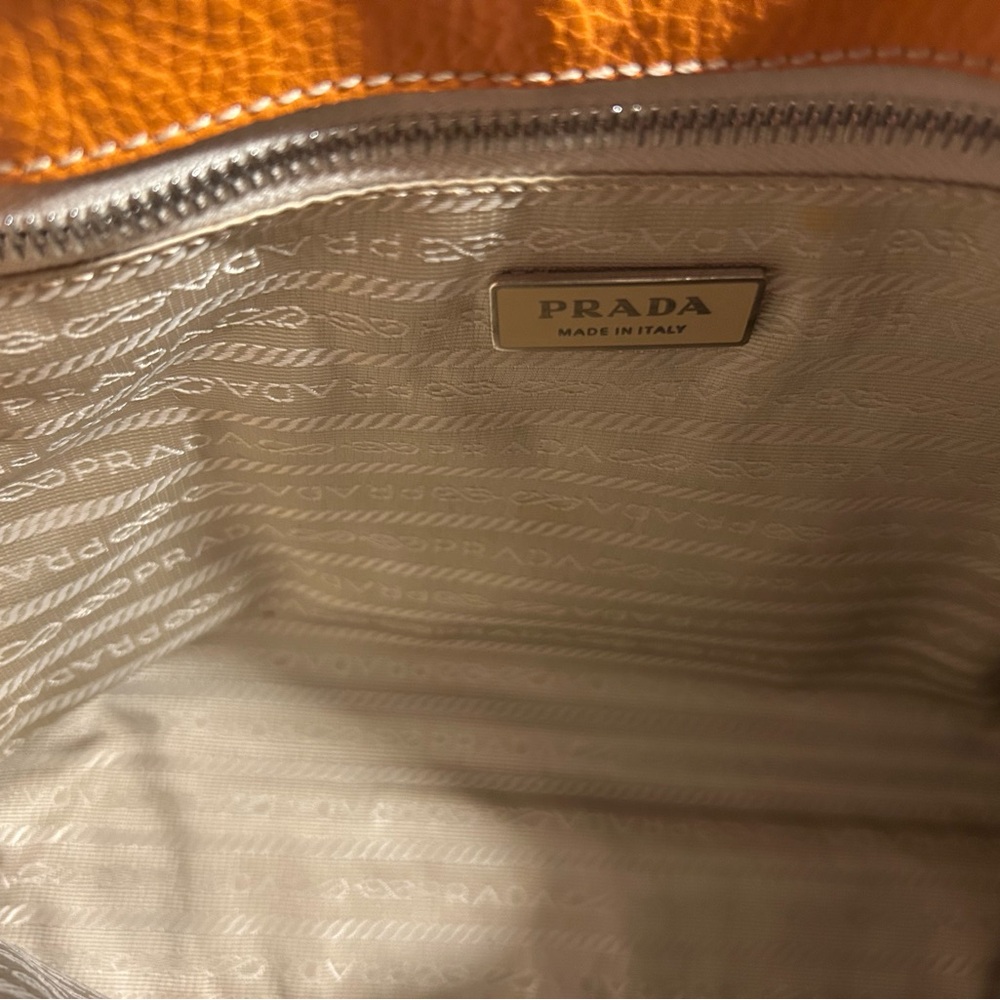 Prada Vibrant Orange Pebbled Leather Shoulder Bag - Picture 4 of 10